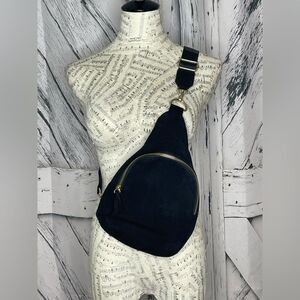 Ah-Dorned Crossbody Sling Bag in Faux Black Suede
